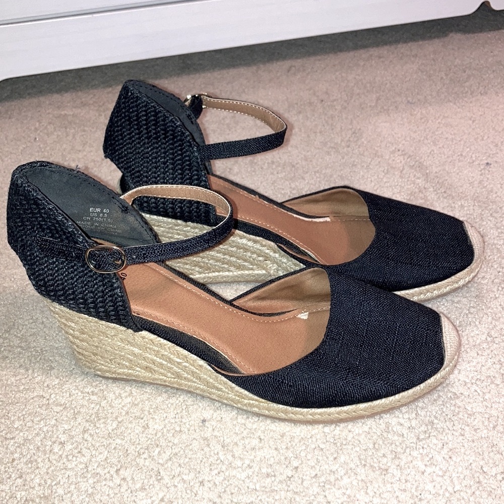 Black Wedge Espadrilles Sandals